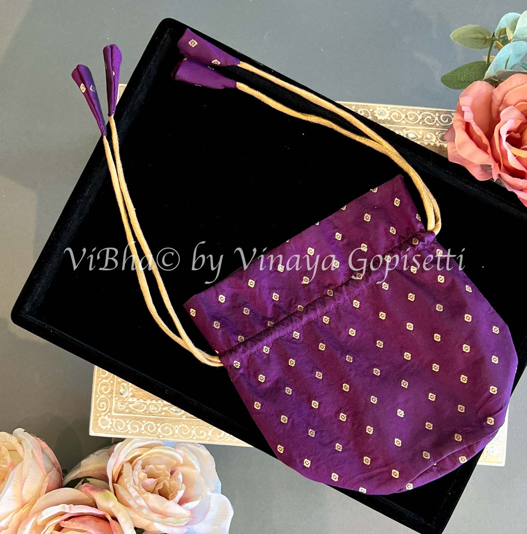 Purple Embroidered Motifs Potli Bag