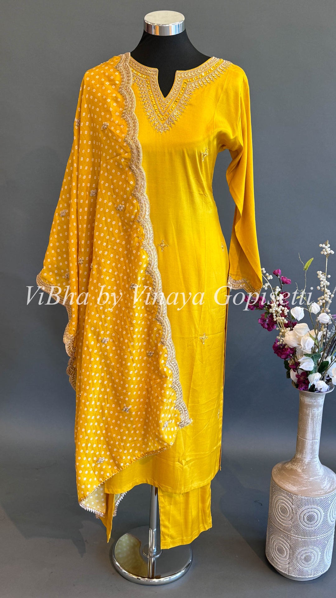 Mustard Yellow Embroidered Yoke Salwar Set