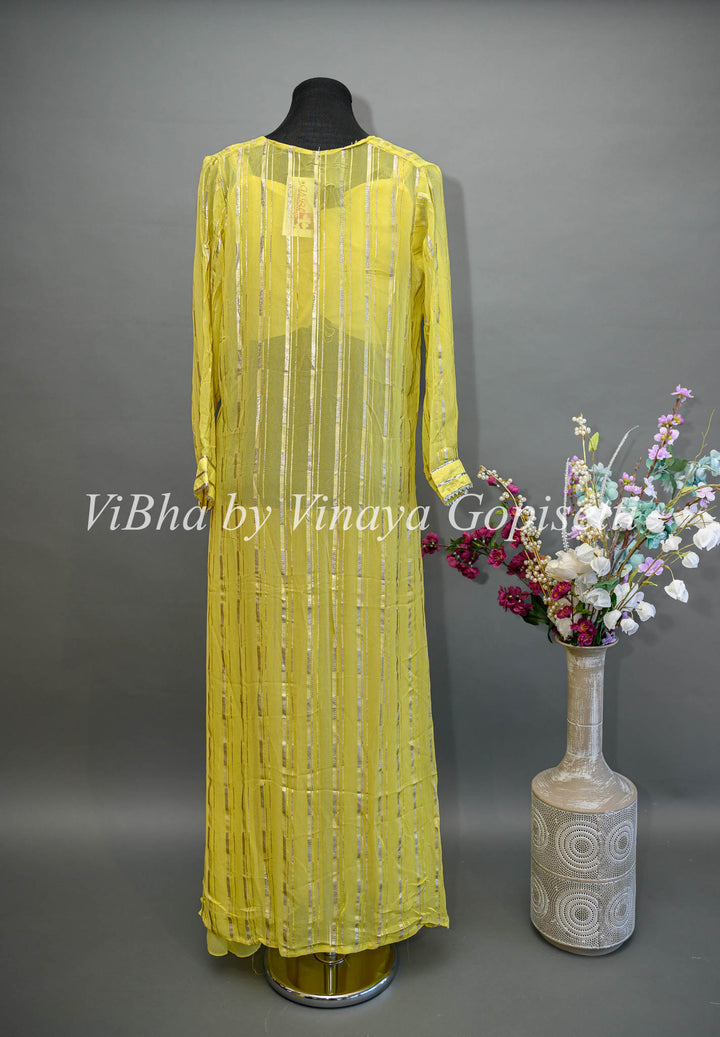 Yellow Palazzo With Embroidered Sleeveless Blouse And Detachable Jacket