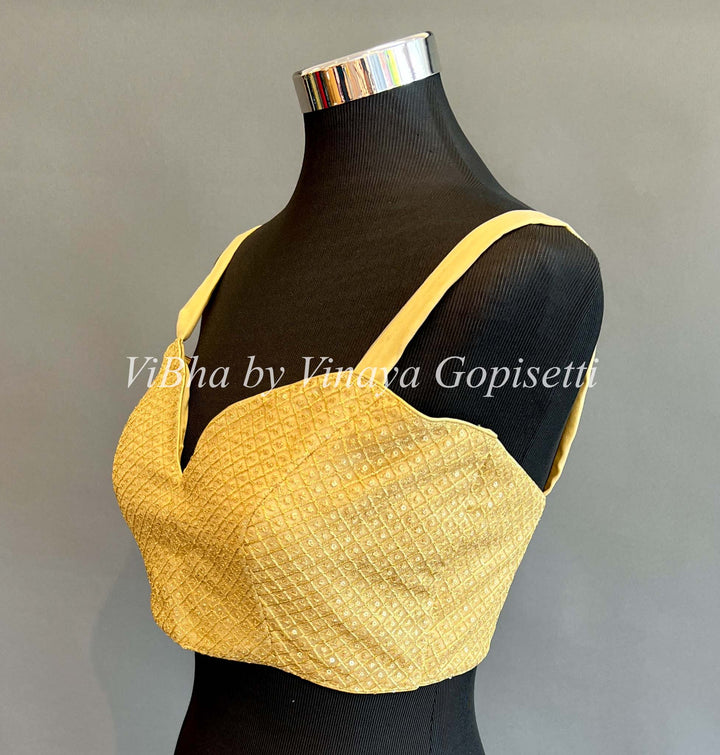 Yellow Gold Plunge Sweetheart Neck Blouse