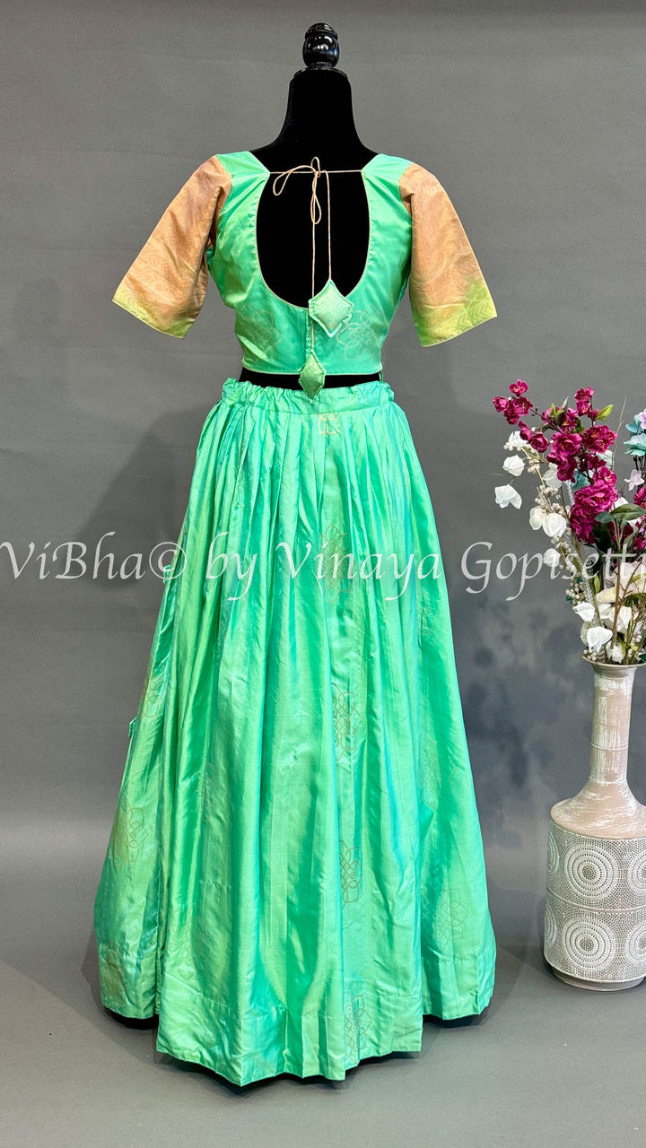 Green Kanchi Soft Silk Lehenga And Blouse With Floral Organza Dupatta
