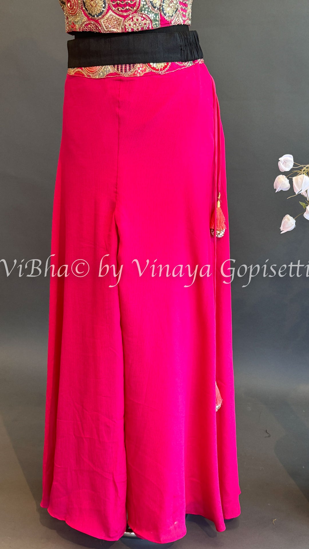 Pink Sharara With Embroidered Crop Top And Choker Dupatta