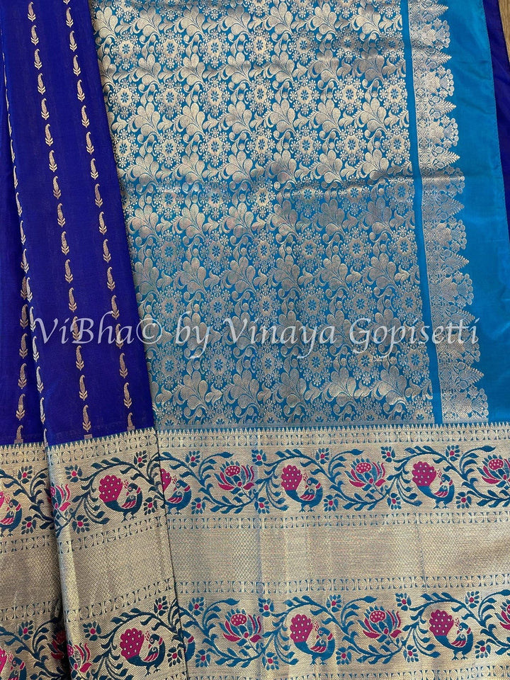 Royal blue Venkatagiri Silk Saree and Blouse.