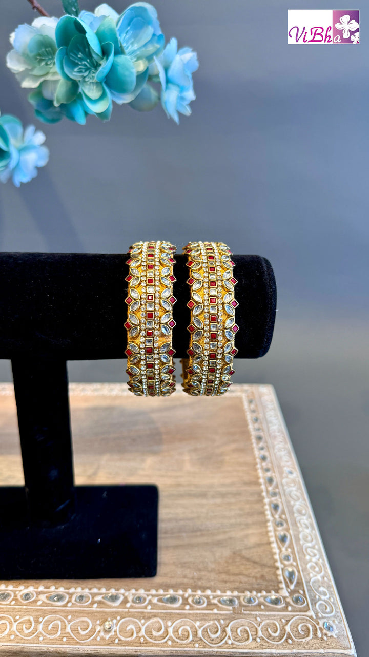 Kundan Embroidered Gold Silk Thread Bangles