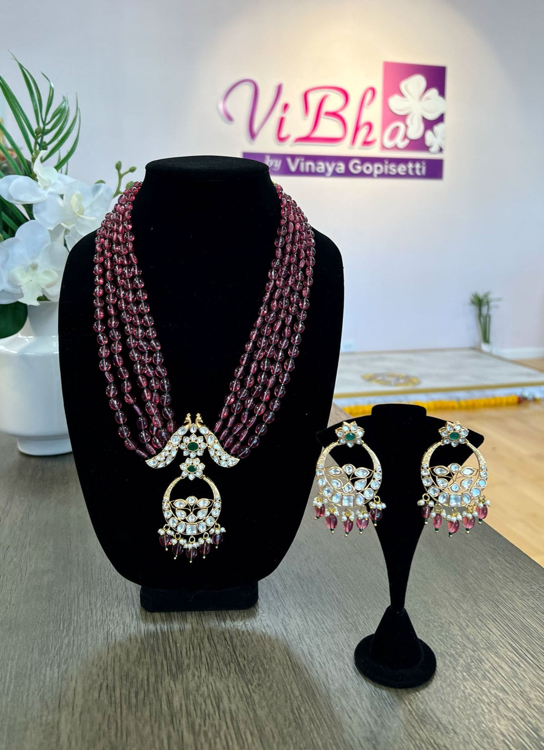 Accessories & Jewelry - Burgundy Beads Peacock Set 5 Layered