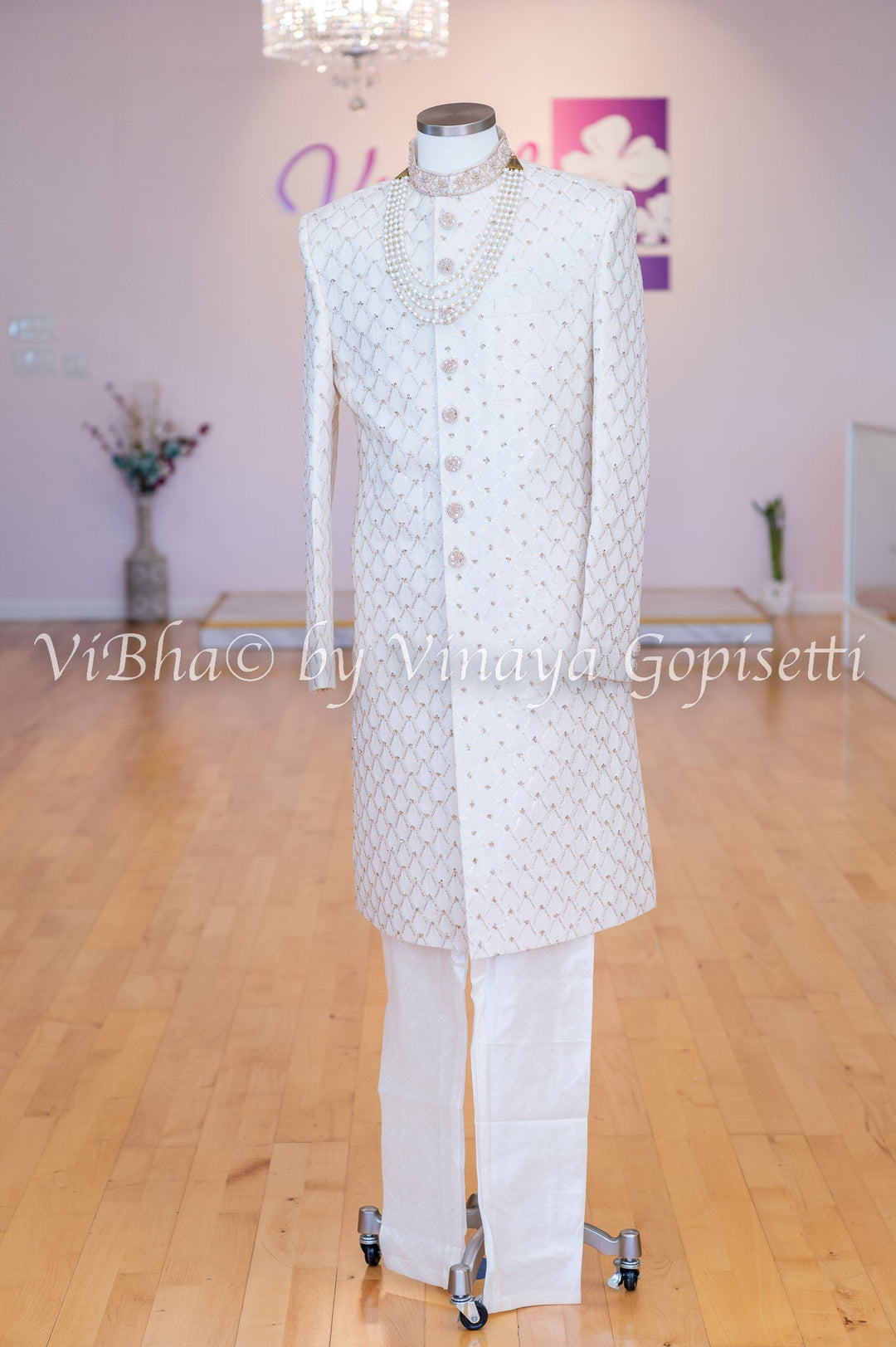 Accessories & Jewelry - Ivory Sherwani Set With Hand Embroidery.