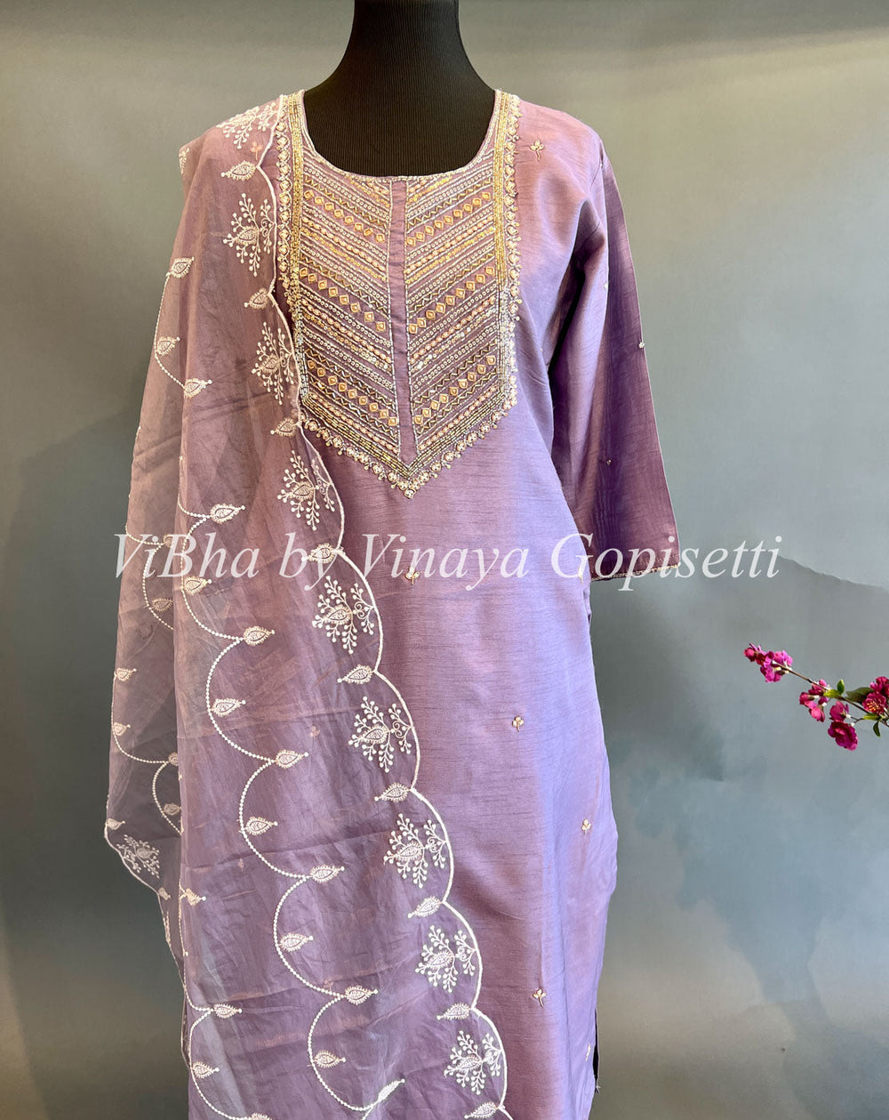 Designer Suits - Lavender Embroidered Salwar Suit With Dupatta
