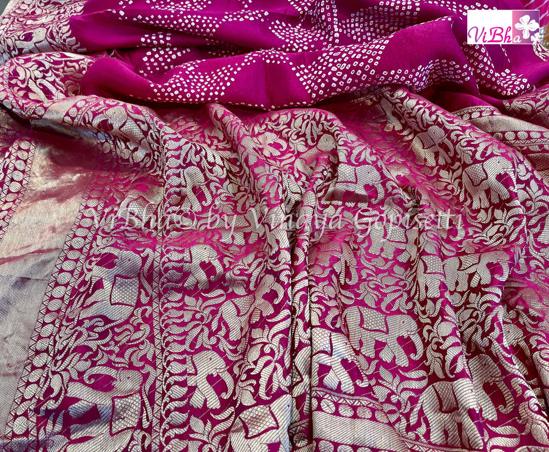 KanchiBandhni Sarees - Magenta Pink Kanchi Bandhni