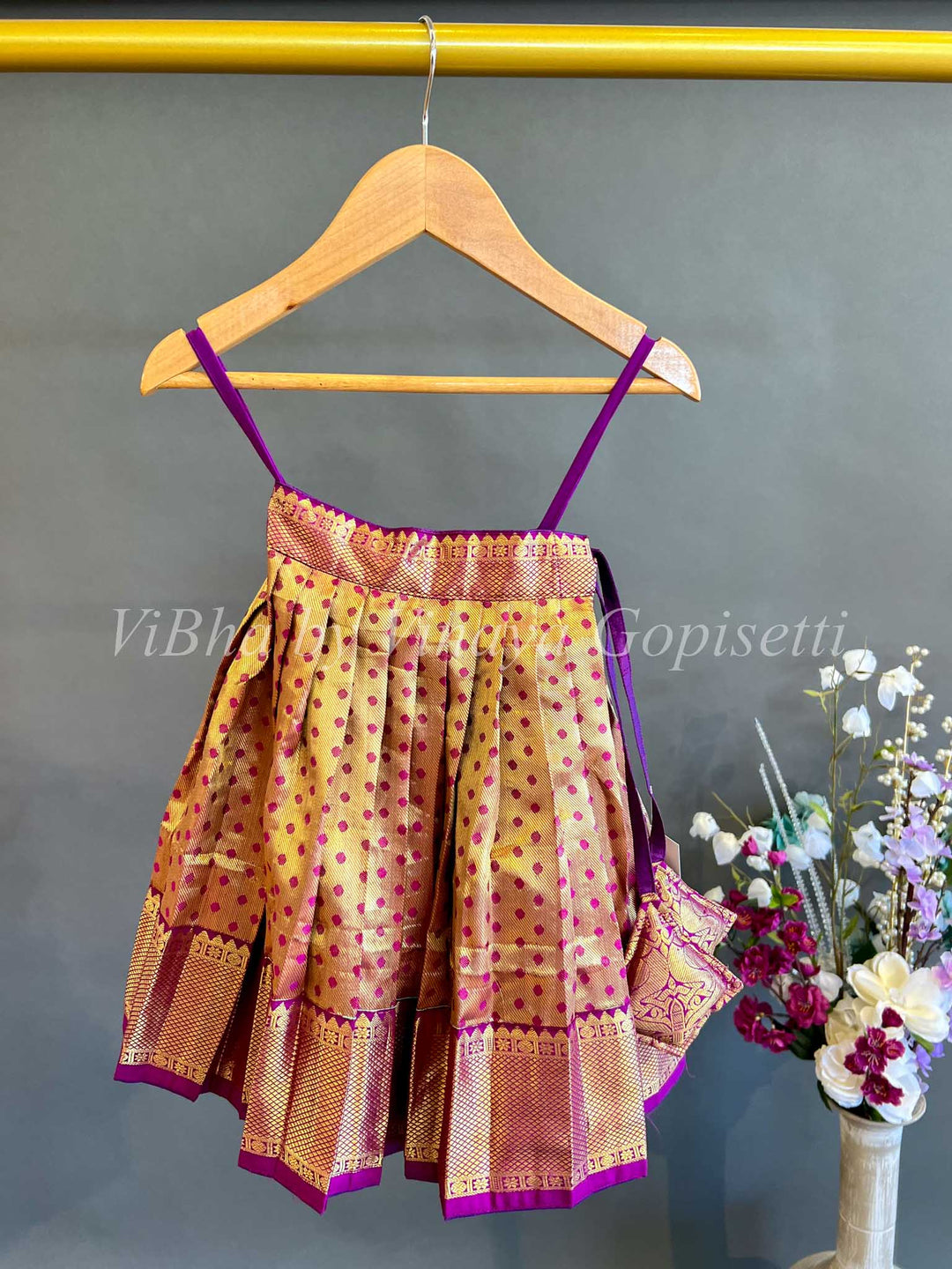 Kids Wear - Dark Purple Kanchi Tissue Silk Skirt And Top