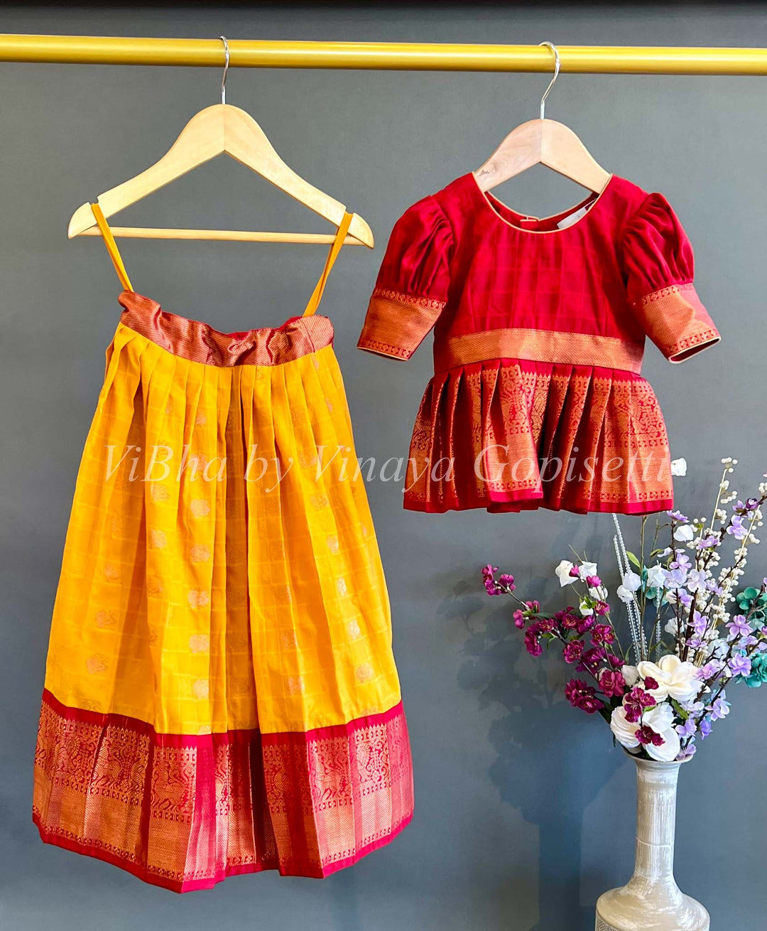 Kids Wear - Red And Yellow Kanchi Skirt And Top