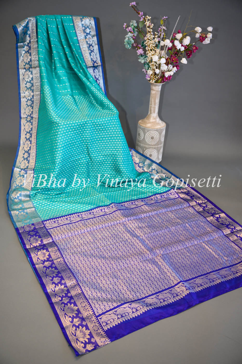 Sarees - Teal Blue And Royal Blue Combination Venkatagiri Silk Saree And Blouse