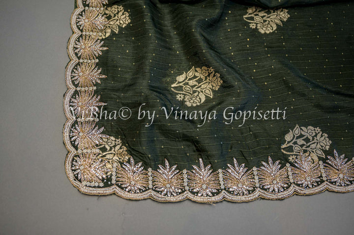 Green And Yellow Embroidered Silk Saree and Blouse