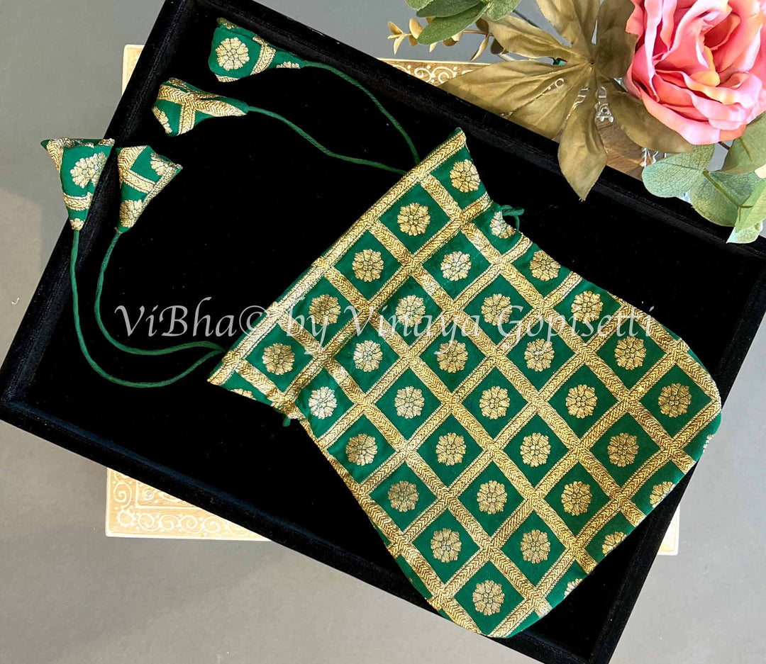 Green Benares Silk Potli Bag