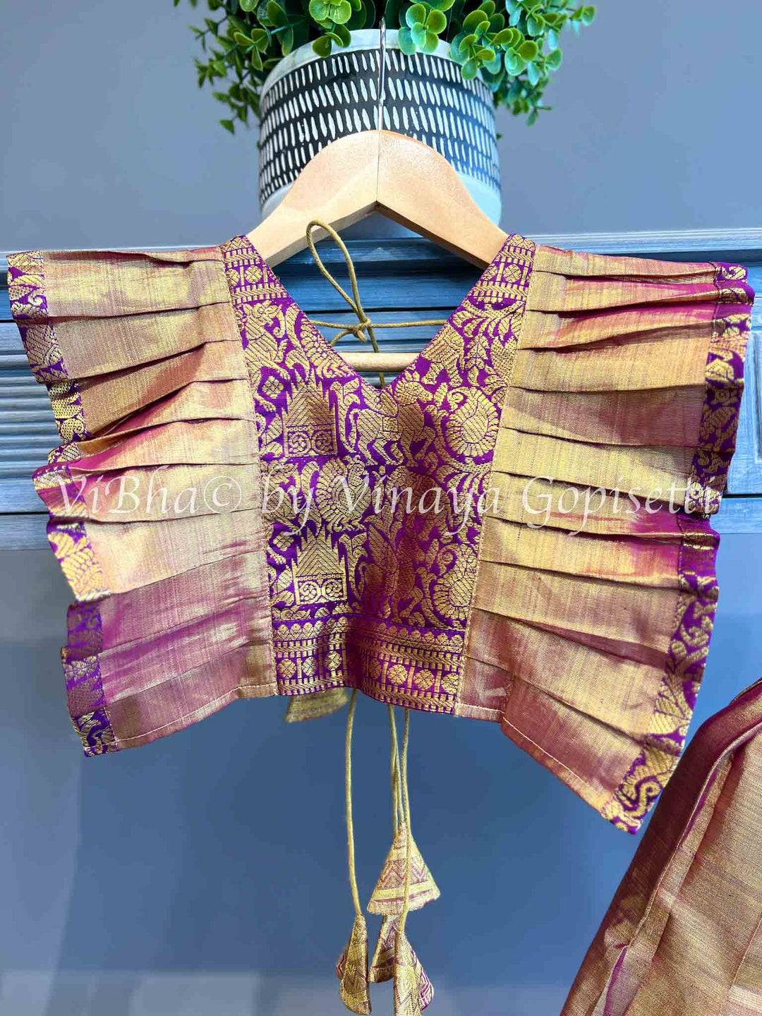 Gold Tissue and purple Kanchi Silk Skirt and Top
