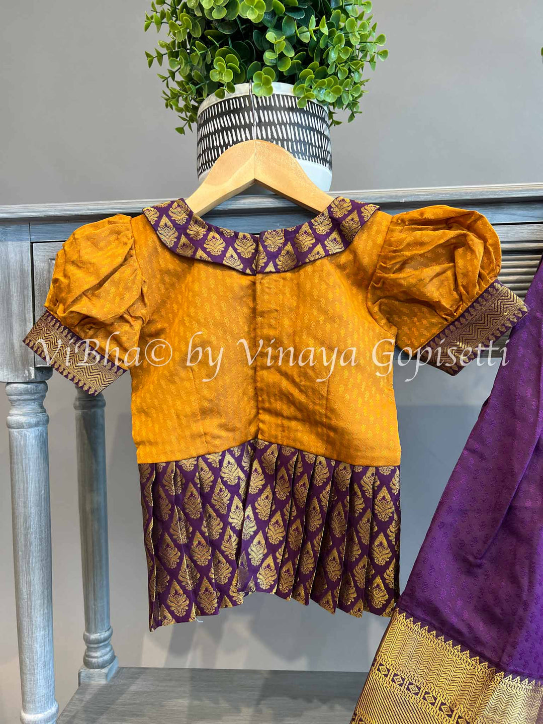Dark Purple And Mustard Yellow Kanchi Skirt and Top