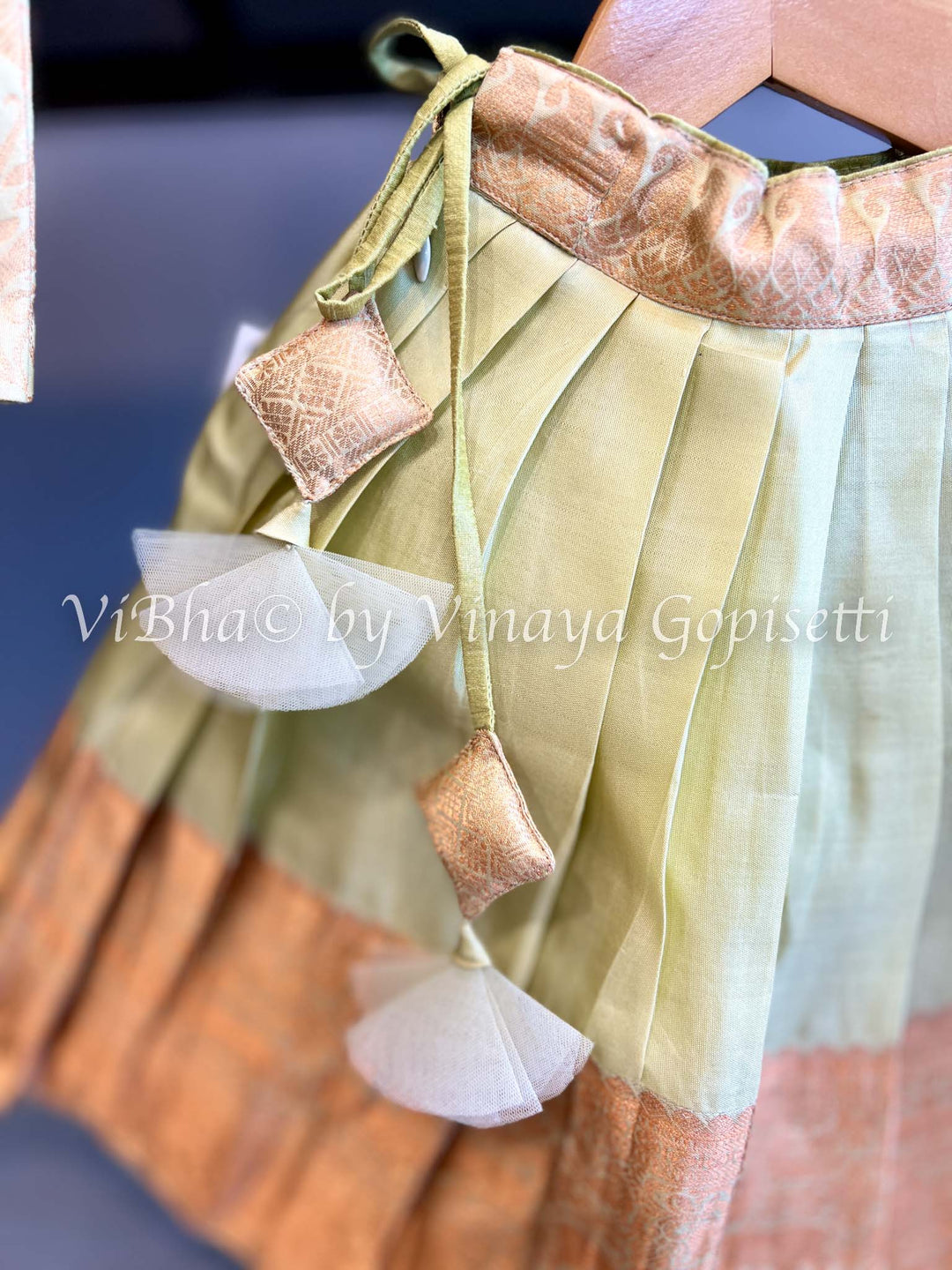 Mint Green with Copper Zari Kanchi Silk Skirt and Top