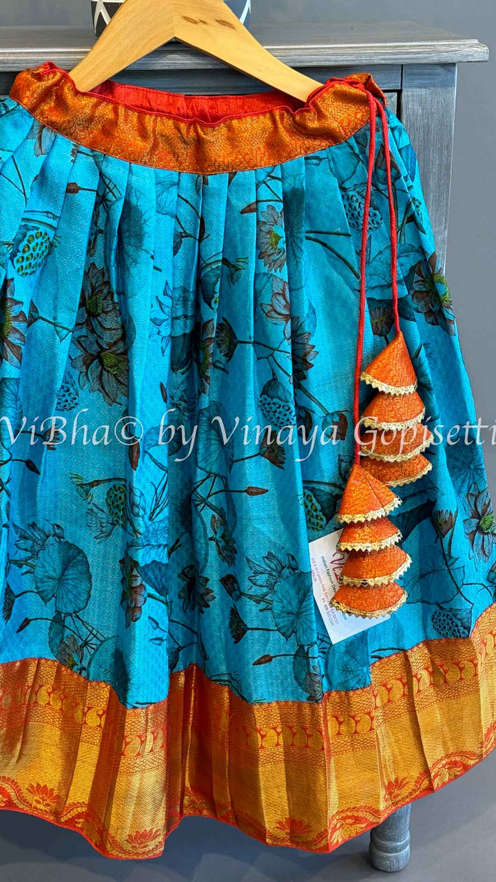 Blue and orange Kanchi Silk Skirt and Top