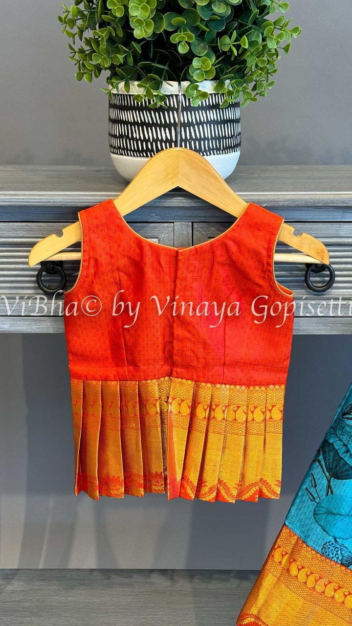 Blue and orange Kanchi Silk Skirt and Top