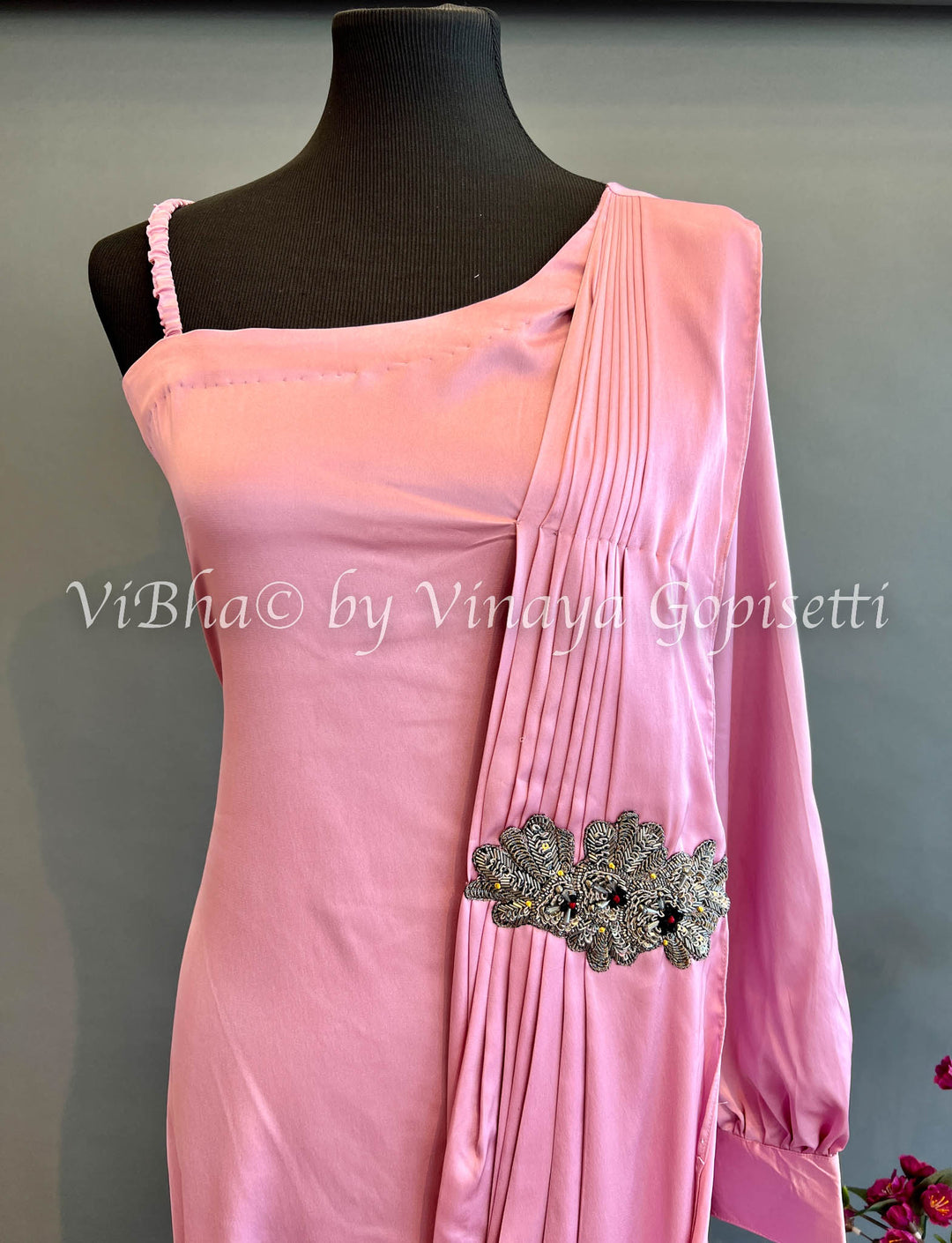 Onion Pink One Shoulder Dress Gown