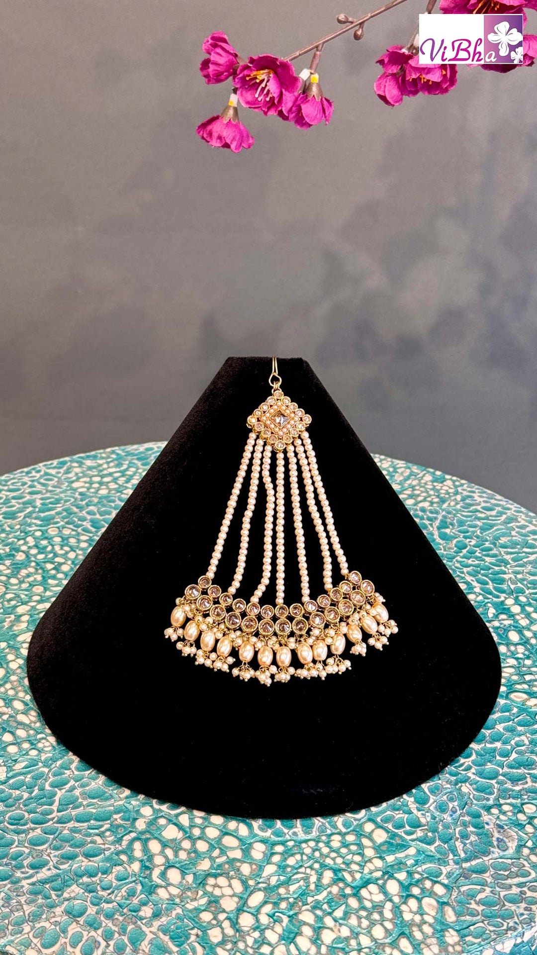 Gold Glass Beads And Pearl Jhoomar