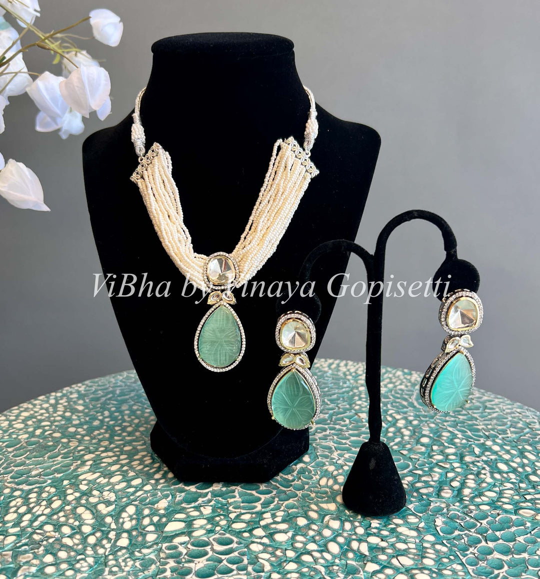 Pearls with Aqua Jade Set