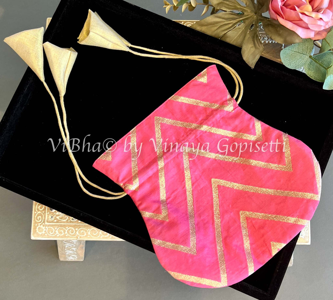 Pink Benares Silk Potli Bag