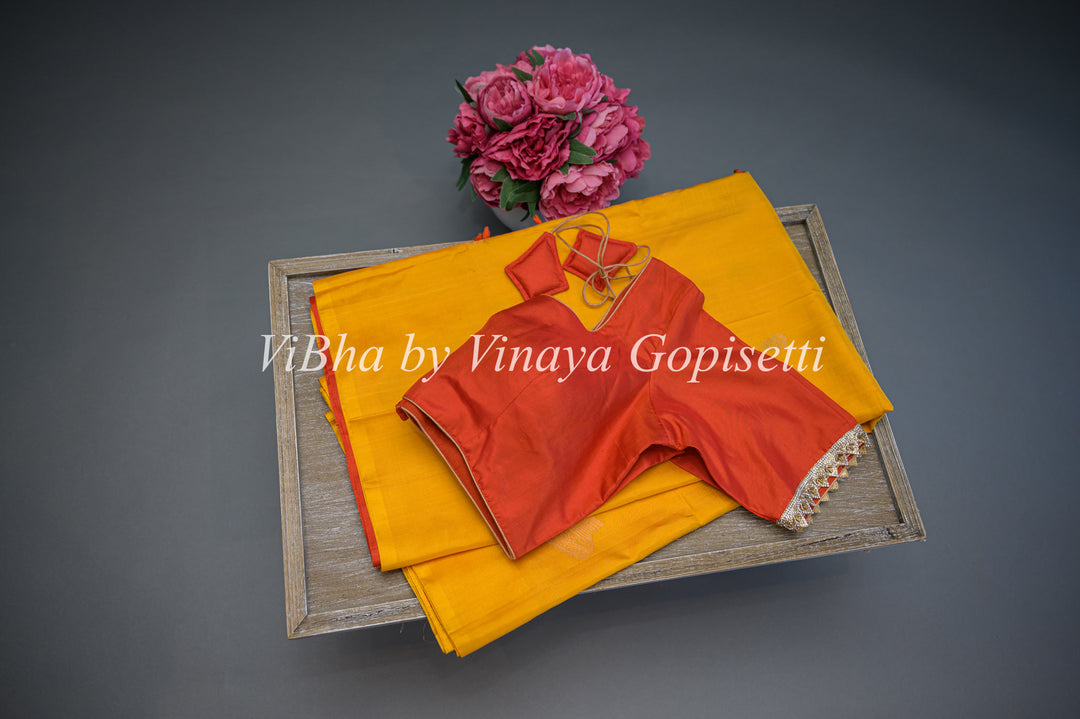 Yellow and Red Kanchi Soft Silk Saree and Blouse