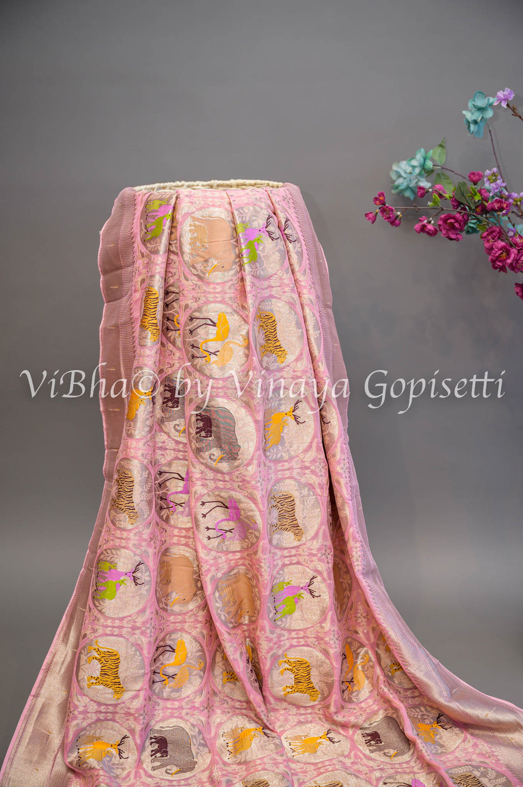Pastel Pink Banarasi Silk Saree with Silver Zari
