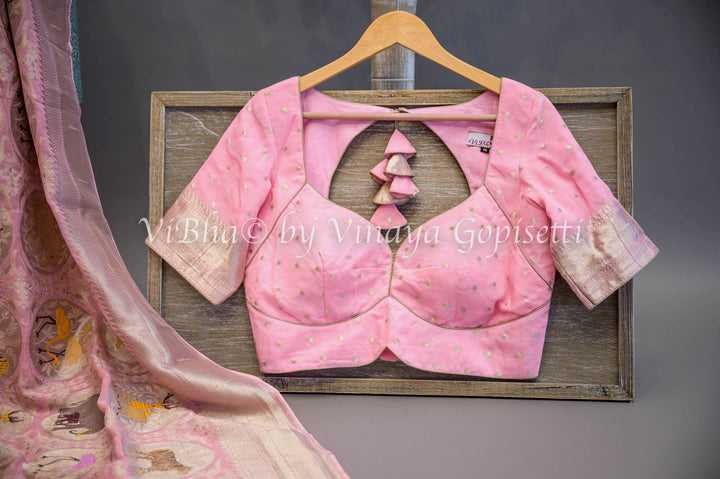 Pastel Pink Banarasi Silk Saree with Silver Zari