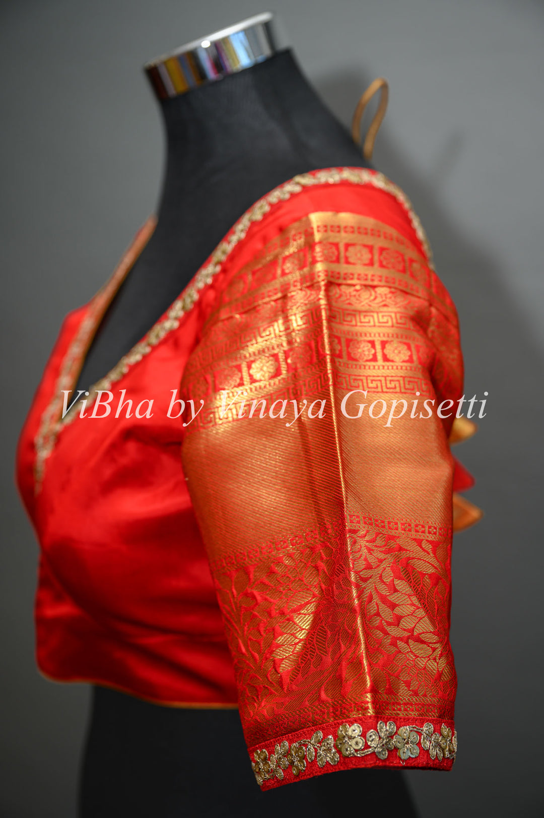 Tangerine and Red All Over Design Kanchi Silk Saree And Blouse