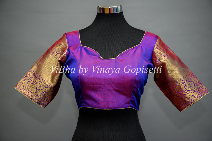 Coral and Purple Kanchi All Over Design Silk Saree And Blouse