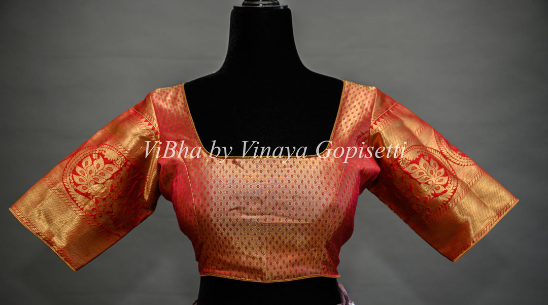 Cloud Cream Gold with Red Borders Tissue Kanchi Silk Saree And Blouse
