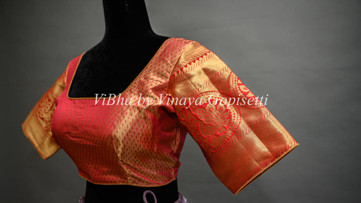 Cloud Cream Gold with Red Borders Tissue Kanchi Silk Saree And Blouse