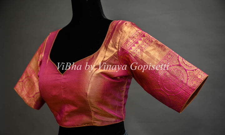 Yellow and Rani Pink All Over Design Kanchi Silk Saree And Blouse