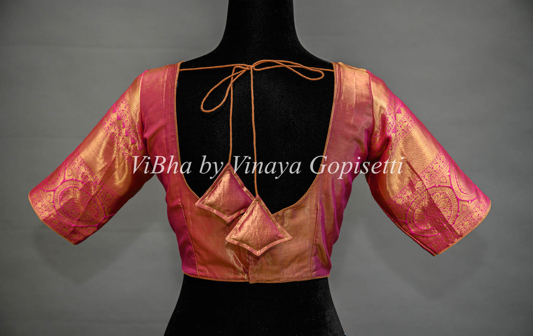 Yellow and Rani Pink All Over Design Kanchi Silk Saree And Blouse
