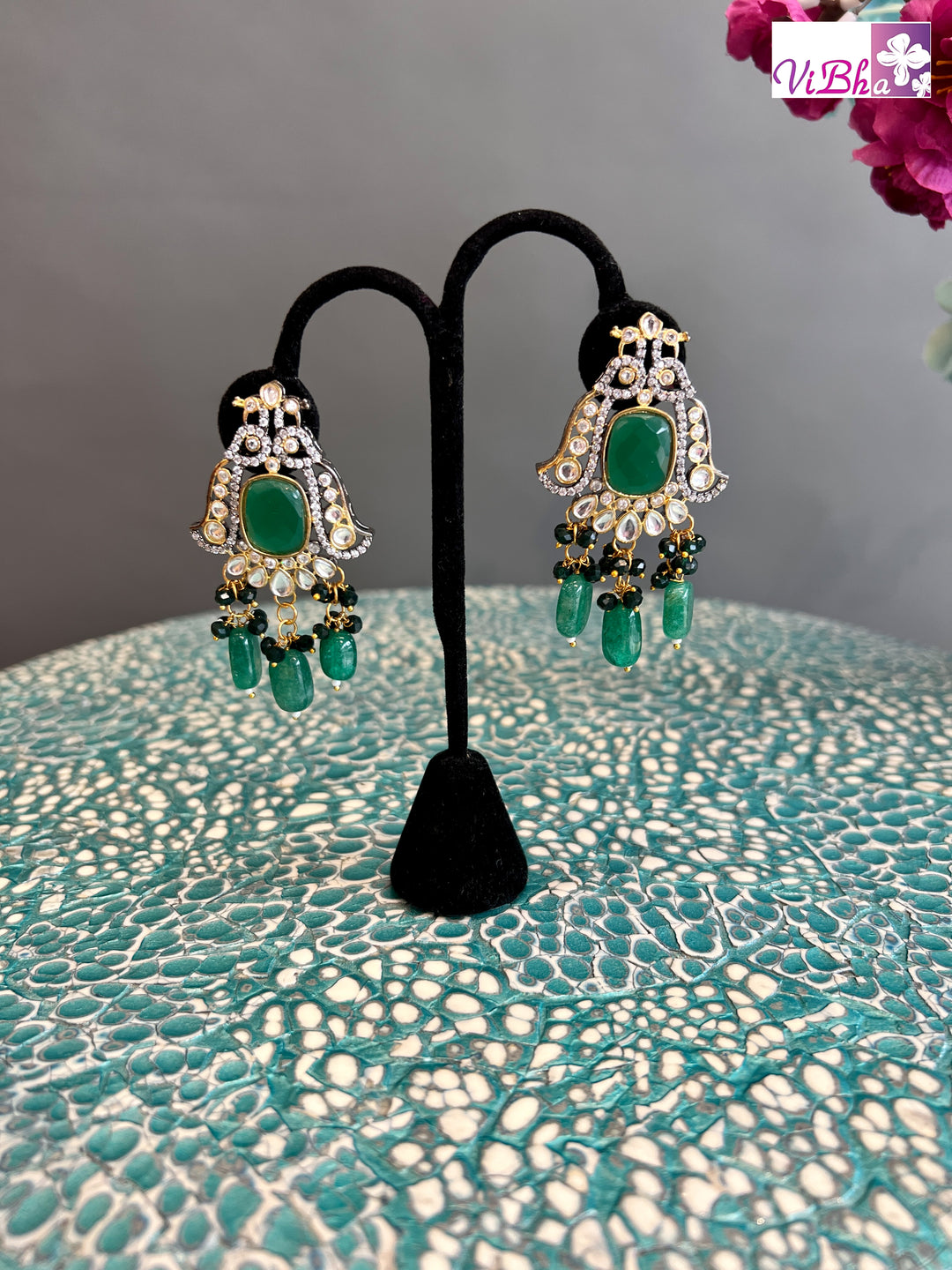 Jade and CZ Stone Earrings