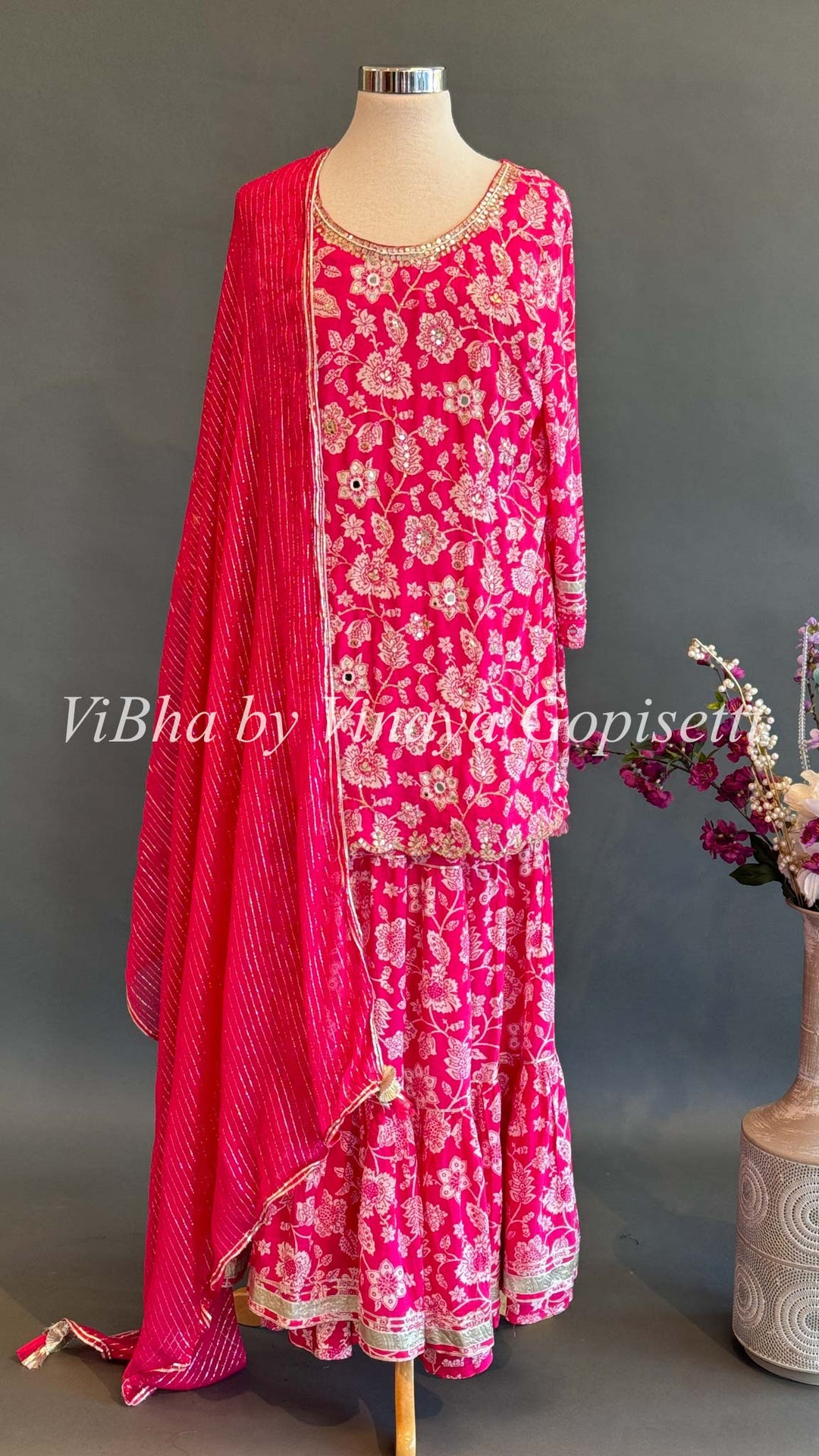 Pink Floral Sharara Set
