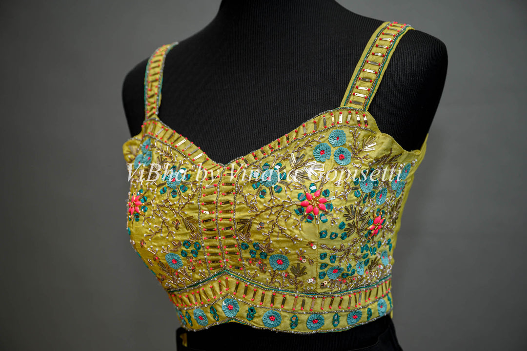 Yellow Jacket Style Palazzo with embroidered sleeveless blouse.