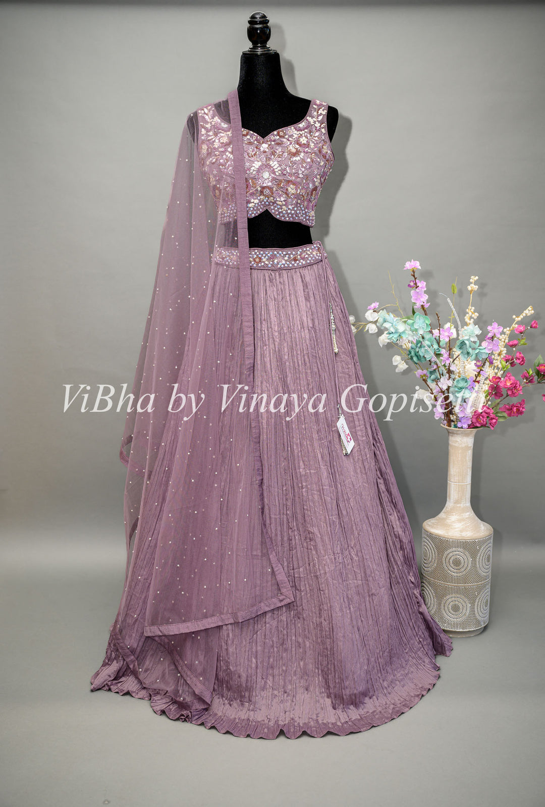 Crushed Lehenga with Embroidered blouse