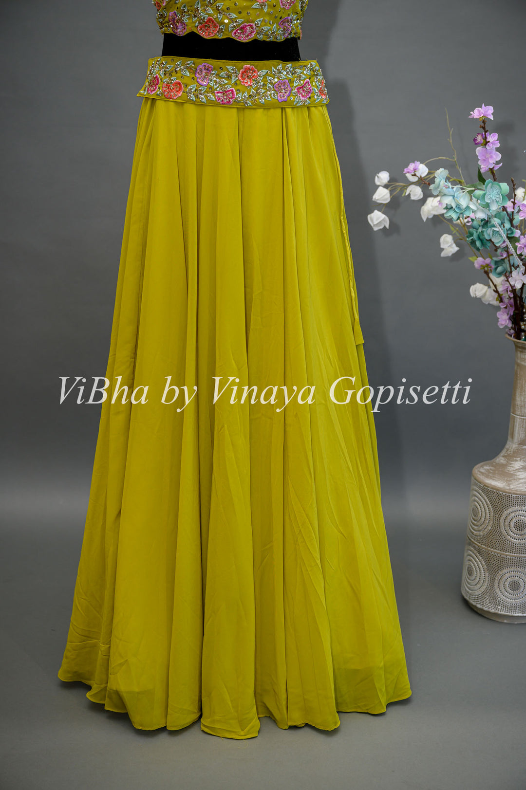 Citrus Green Lehenga with Embroidered Blouse and detachable Cape
