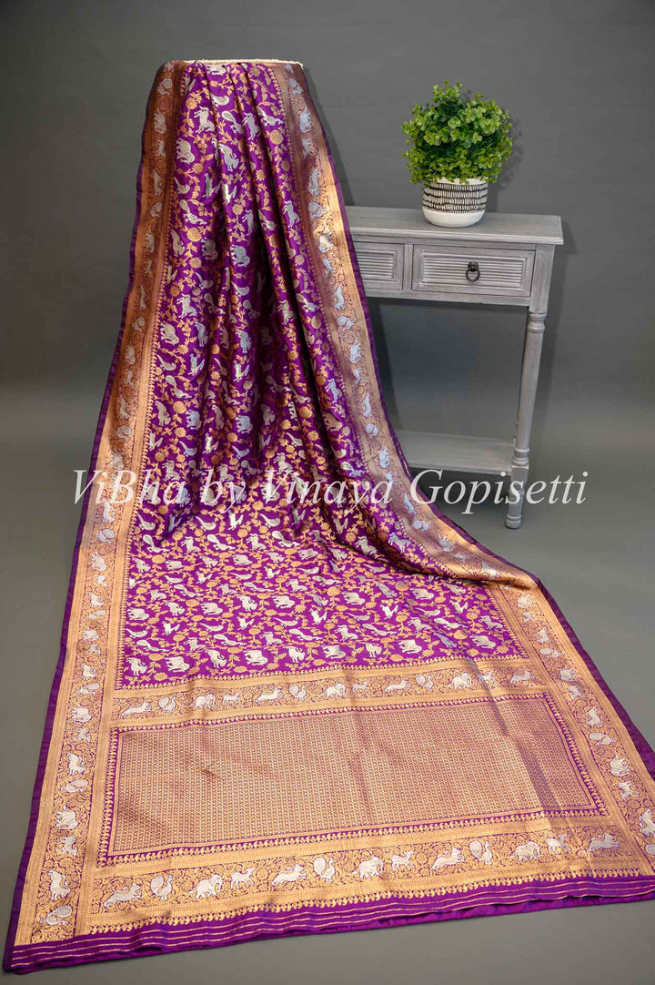 Purple Banarasi Katan Silk Saree And Blouse