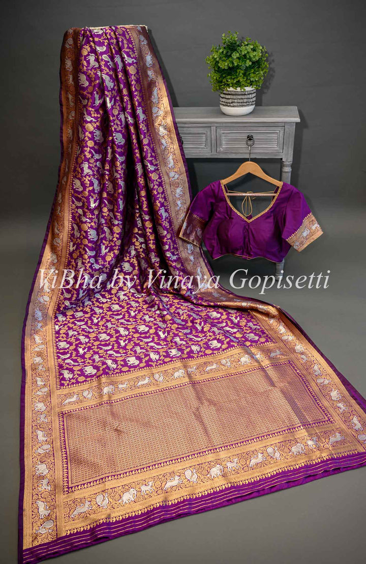 Purple Banarasi Katan Silk Saree And Blouse