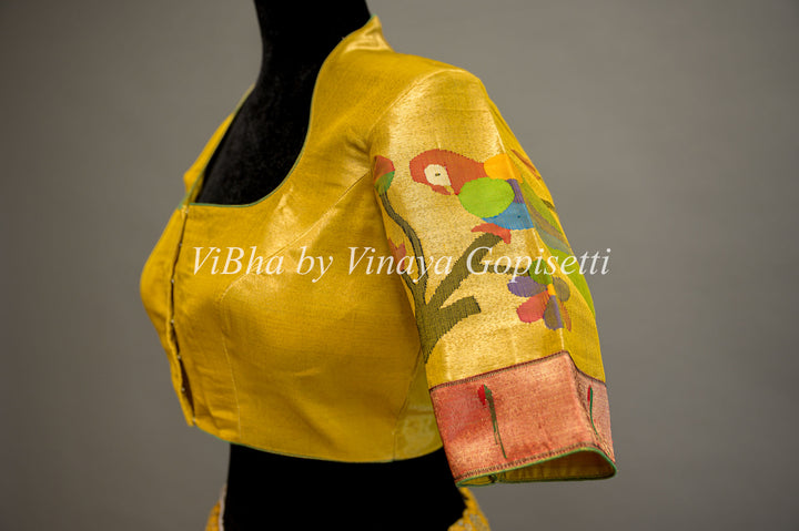Yellow Paithani Silk Blouse
