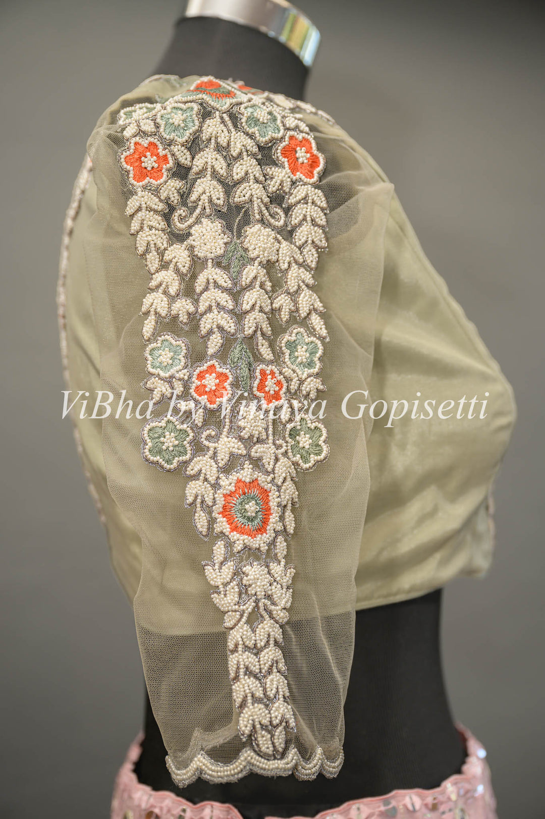 Sage Green Pearl Embroidered Blouse