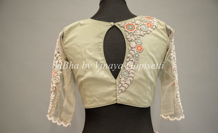 Sage Green Pearl Embroidered Blouse