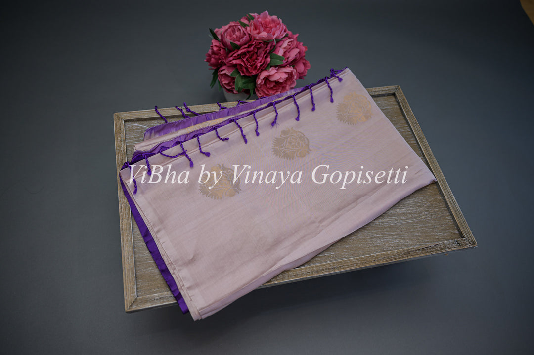 Snow Grey and Violet Kanchi Soft Silk Saree and BLouse