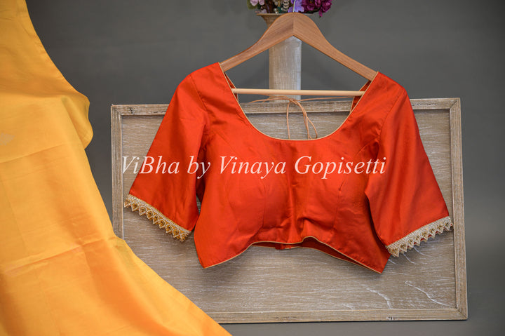 Yellow and Red Kanchi Soft Solk Saree and Blouse
