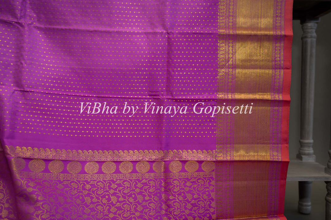Magenta Kanchi Silk Dupatta With Small Buta And Pink Borders
