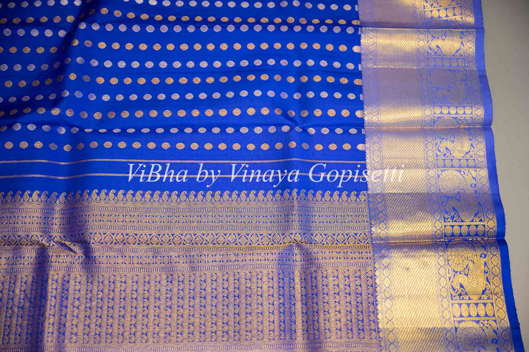 Blue Kanchi Silk Dupatta With Gold Zari Borders