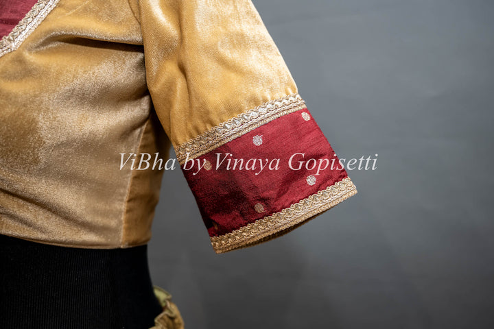 Gold And Maroon Embroidered Velvet Blouse